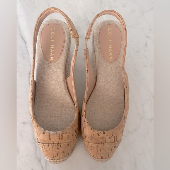 NWOT Cole Haan Cloudfeel Espadrille Wedge Slingback Cork-Natural Linen - Picture 8 of 13